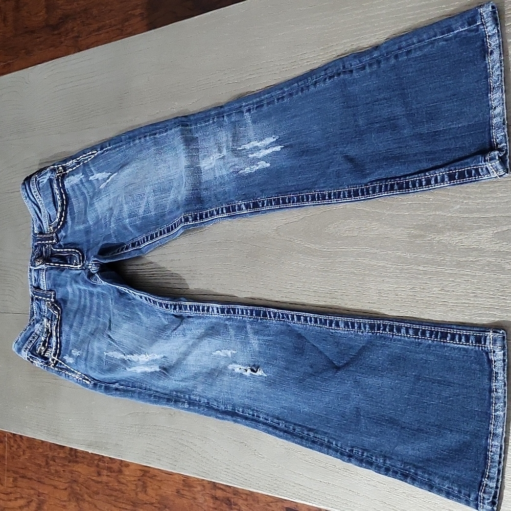 Miss Me Medium Wash Distressed Jeans - Size 28. Inseam 33. Boot Cut.